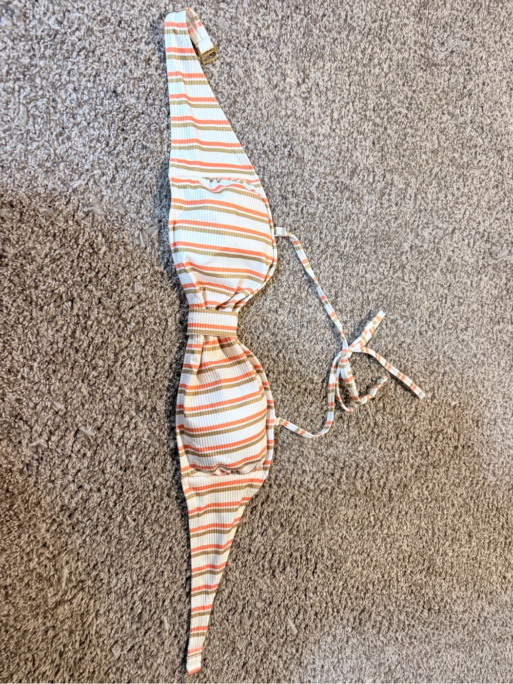 Time and Tru Striped Orange, Blue & White Bikini Top